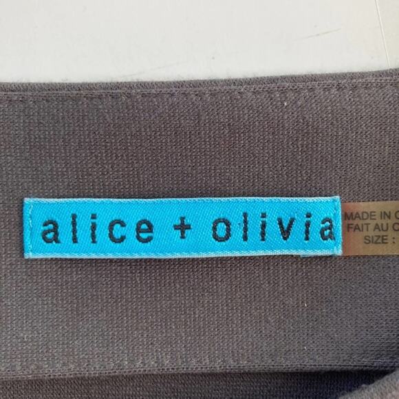 Alice + Olivia Eva Gray Ponte Silk & Black Leather Cap Sleeve Moto Mini Dress M - Picture 4 of 14